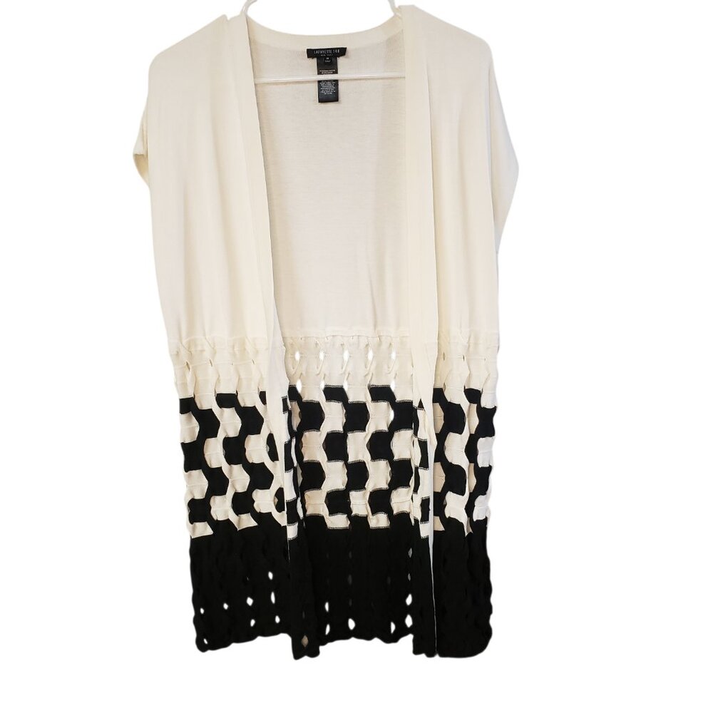 Lafayette 148 NY Women's Open Cardigan White and Black Size M